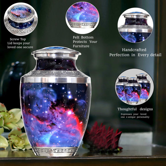Cosmic Tribute Cremation Urn – Handcrafted Urn with Galaxy Design & Keepsake Velvet Bag
