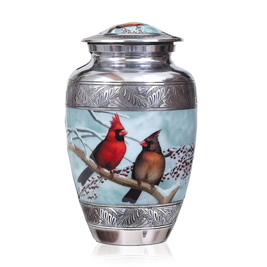 Elegant Cardinal Bird Urn – Handcrafted Metal Funeral Urn for Loved Ones