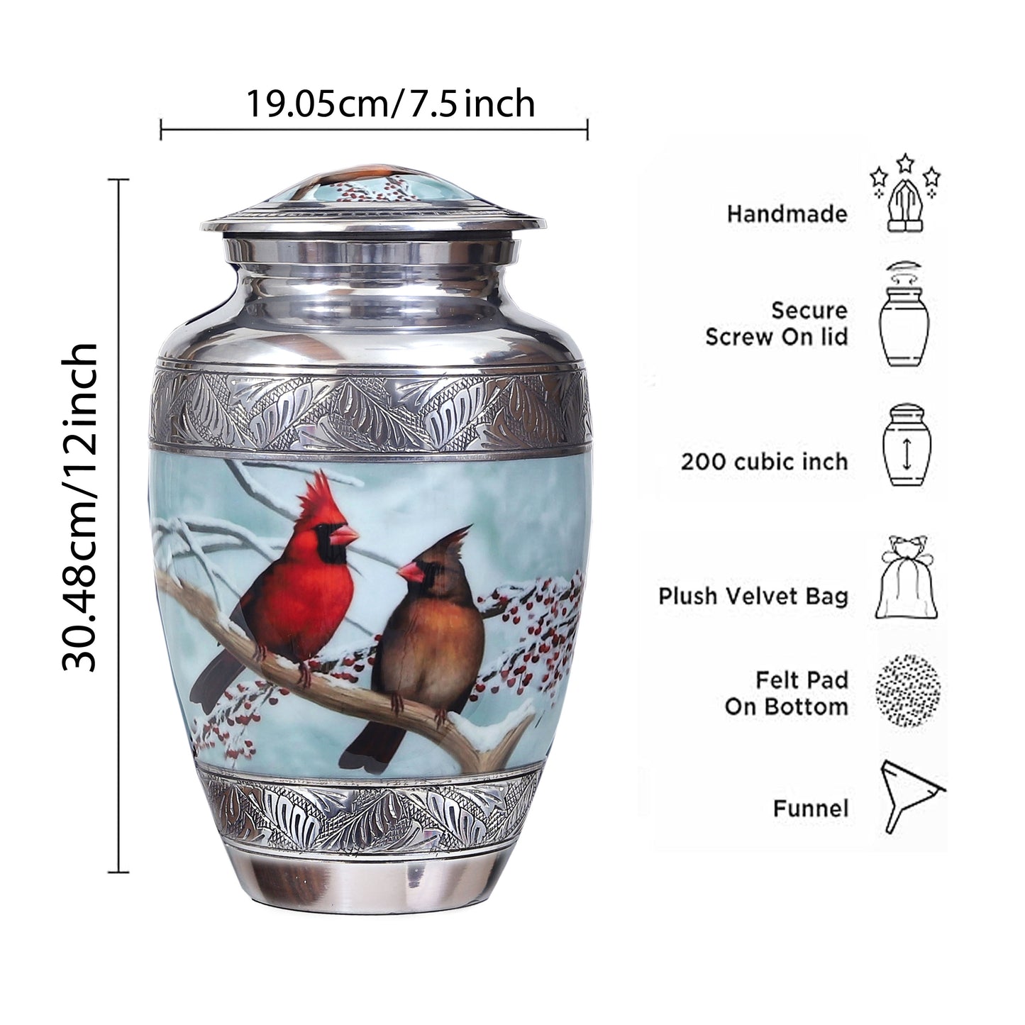 Elegant Cardinal Bird Urn – Handcrafted Metal Funeral Urn for Loved Ones