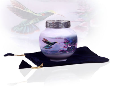 Handcrafted Hummingbird Cremation Urn – Beautiful Floral Design for Ashes