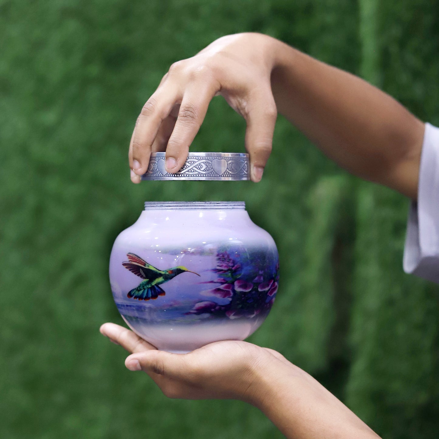 Handcrafted Hummingbird Cremation Urn – Beautiful Floral Design for Ashes