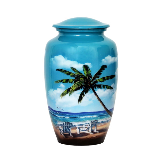 Ocean Breeze Peaceful Palm Tree Memorial Urn In Large