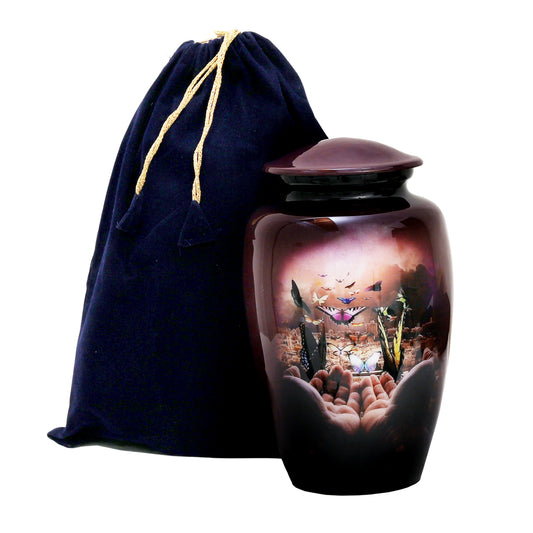 Purple butterfly urn