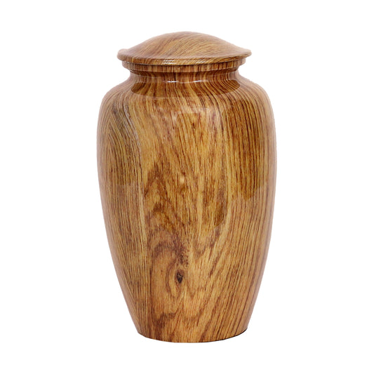 Wooden finish aluminium urn