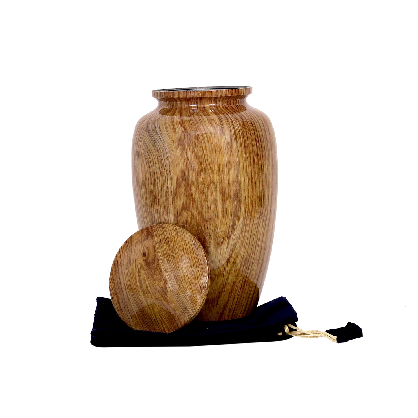 Wooden finish aluminium urn