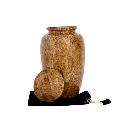 Wooden finish aluminium urn