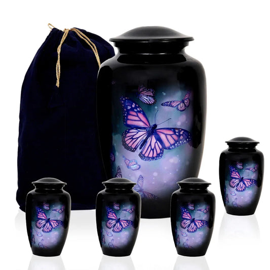 Adult Black Butterflies Pattern Cremation Urn