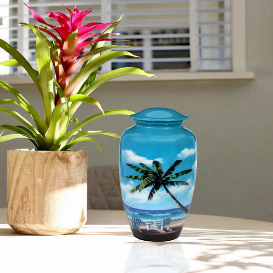 Adult Palm Tree And Beach Design Cremation Urn