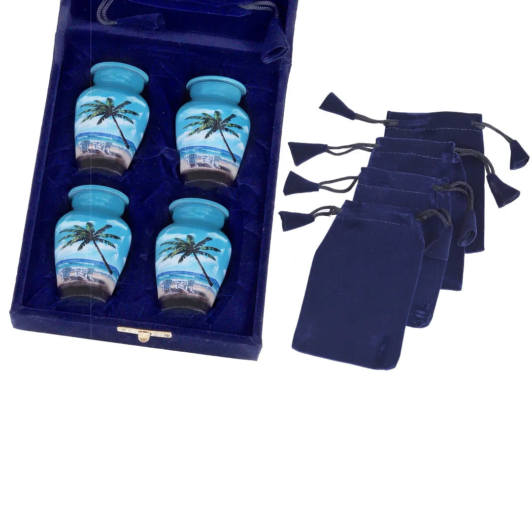 Keepsake Urn Set of 4 - Ocean Breeze Palm Tree Cremation Urn