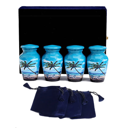 Keepsake Urn Set of 4 - Ocean Breeze Palm Tree Cremation Urn