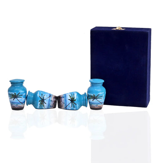 Keepsake Urn Set of 4 - Ocean Breeze Palm Tree Cremation Urn
