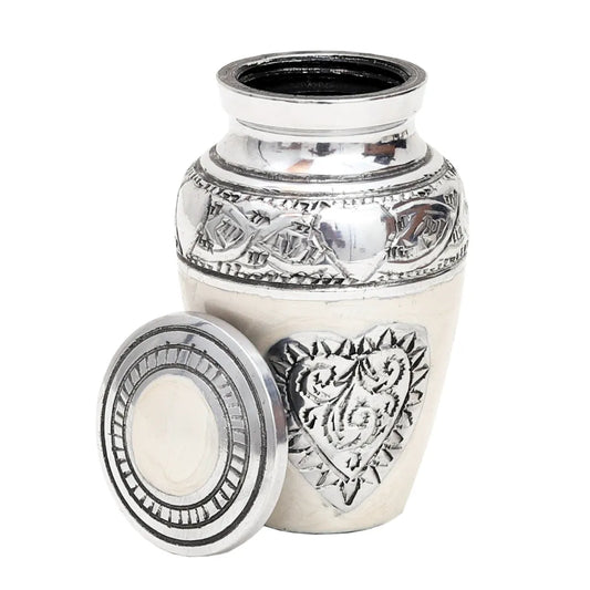 Keepsake Urn Set of 4 - Silver Heart Cremation Urn