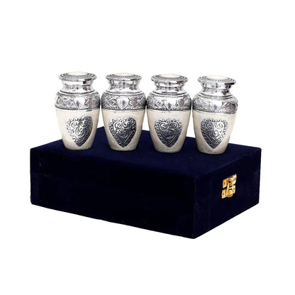 Silver Heart Adult Cremation Keepsake Urn for Ashes Set of 4