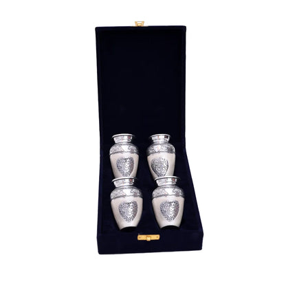 Silver Heart Adult Cremation Keepsake Urn for Ashes Set of 4