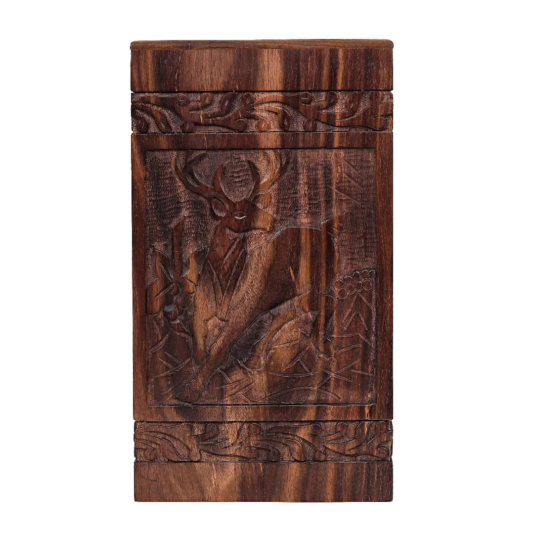 Solid Wood Deer Design Adult Cremation Urn
