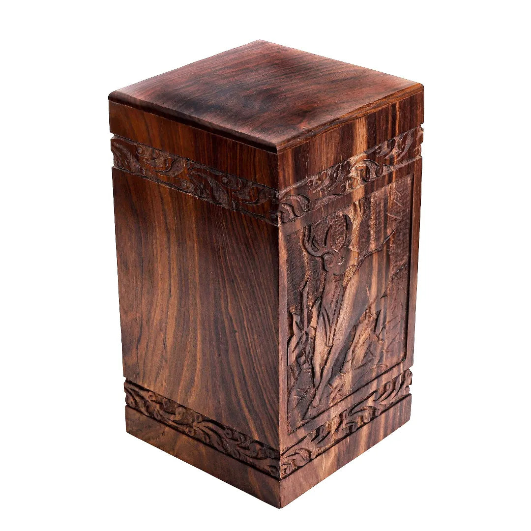 Solid Wood Deer Design Adult Cremation Urn