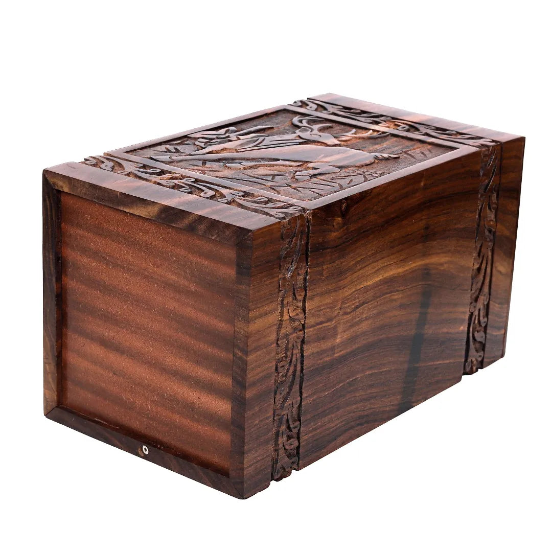Solid Wood Deer Design Adult Cremation Urn