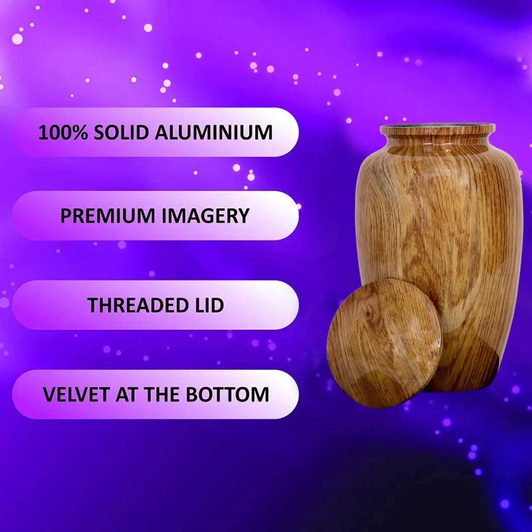 Wood Finish Aluminum Adult Cremation Urn