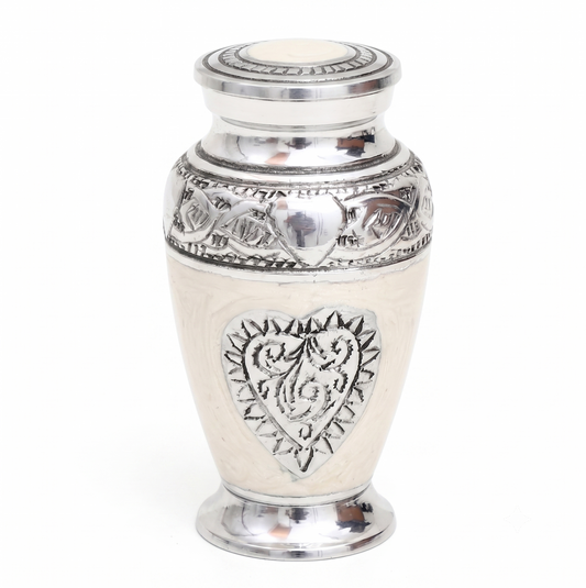 Keepsake Urn Set of 4 – Silver Heart Cremation Urn